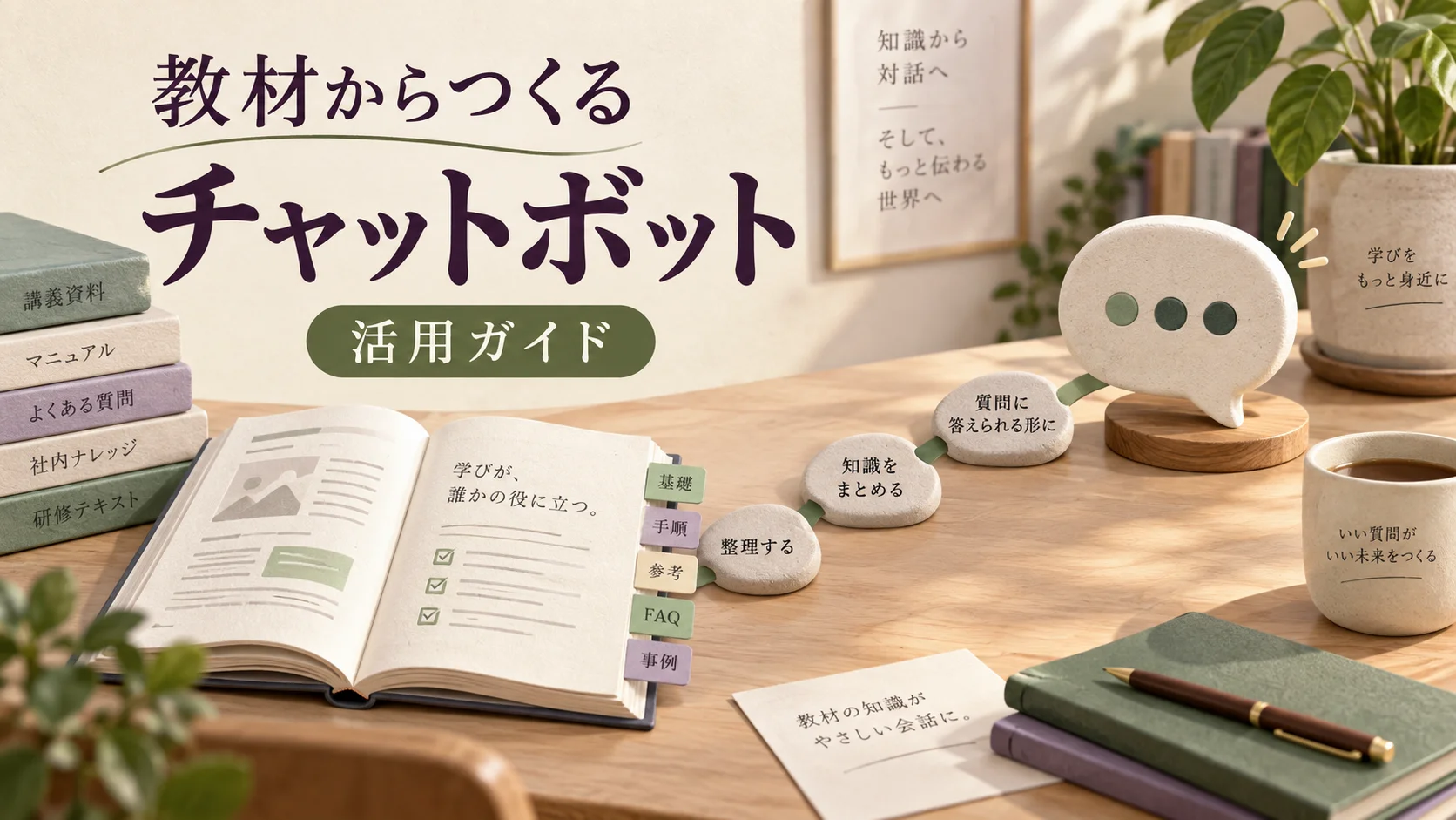 教材の本から質問に答えるチャットへつながるイメージ